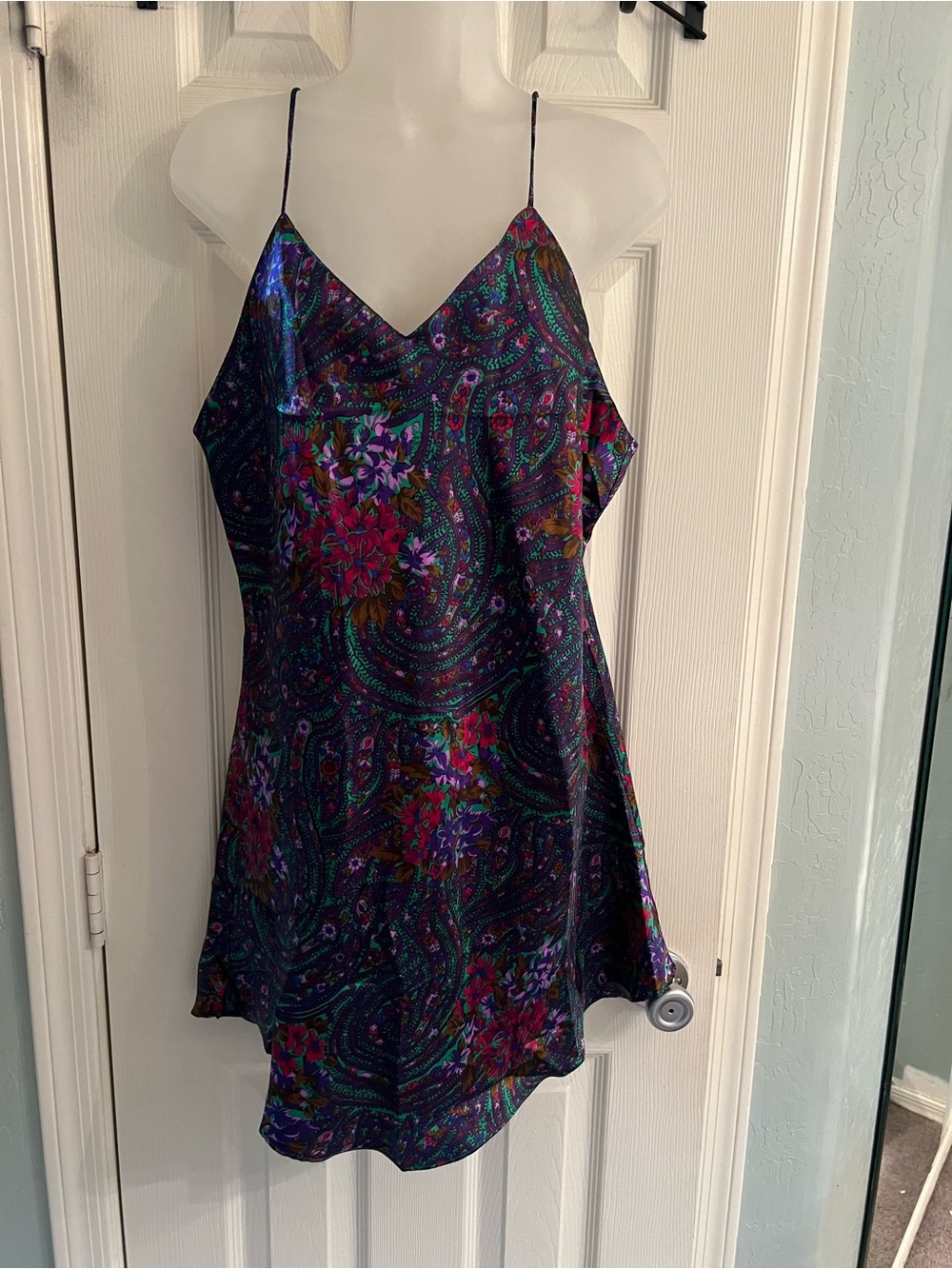 VTG satin Kathryn mini floral slip dress large